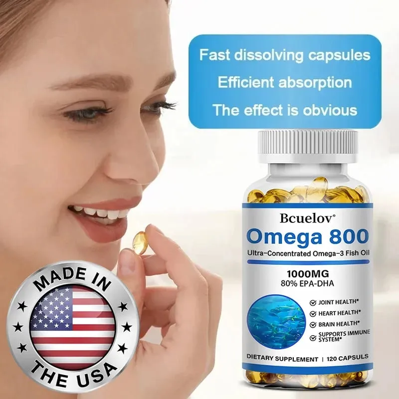 Bcuelov halolaj Omega 3 kiegészítők 1000 mg Softgels Omega 3 halolaj az egészséges szív agy támogatásáért 30/60/120 kapszula — image 2