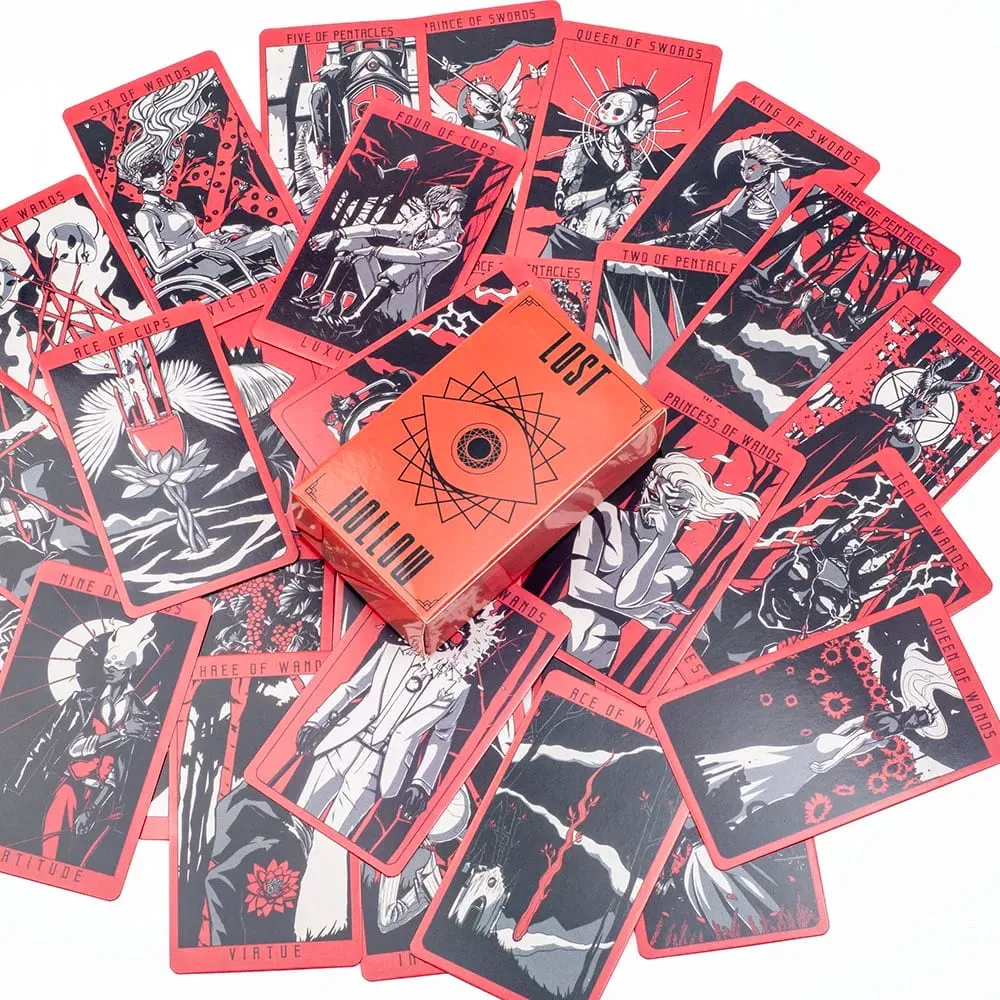 Σετ παιχνιδιών Lost Hollow Tarot 80 καρτών με Οδηγό - Κόκκινες επιχρυσωμένες άκρες ιδανικές για οικογενειακά πάρτι Συμπαγές μέγεθος 10,3x6 cm — image 6