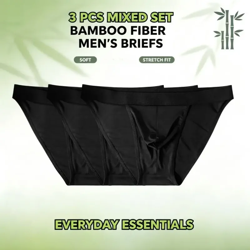 Soft Bamboo Fiber Men High‑Cut Bikini Briefs Integrated Pouch Moisture Wicking Athletic Underwear for Gym Training 1 3Pcs Set — image 7