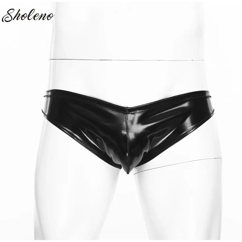 Mens Glossy Latex Briefs Patent Leather Panties Wet Look Bulge Pouch Boxer Briefs Shiny Swimwear Underpants Underwear Lingerie — image 7