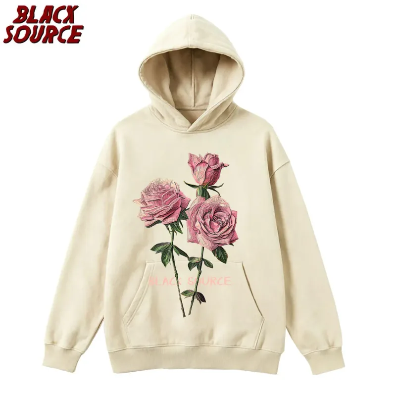 MP630 Hip Hop Men's Streetwear Retro Vintage Washed Anime Graphic Hoodie, Harajuku Casual Pullover Sweatshirt, Rose