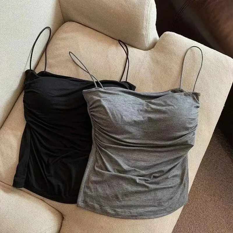 Új-szexi tömör redőzött Tank Camisole női nyári spagettipántos ujjatlan felsők — image 3