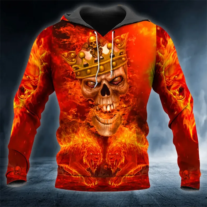 Men Hoodies 3D Print Horror Flaming Skull Graphic Fashion New Style Casual Pullover Personality Oversize Men Clothing Tops — image 19