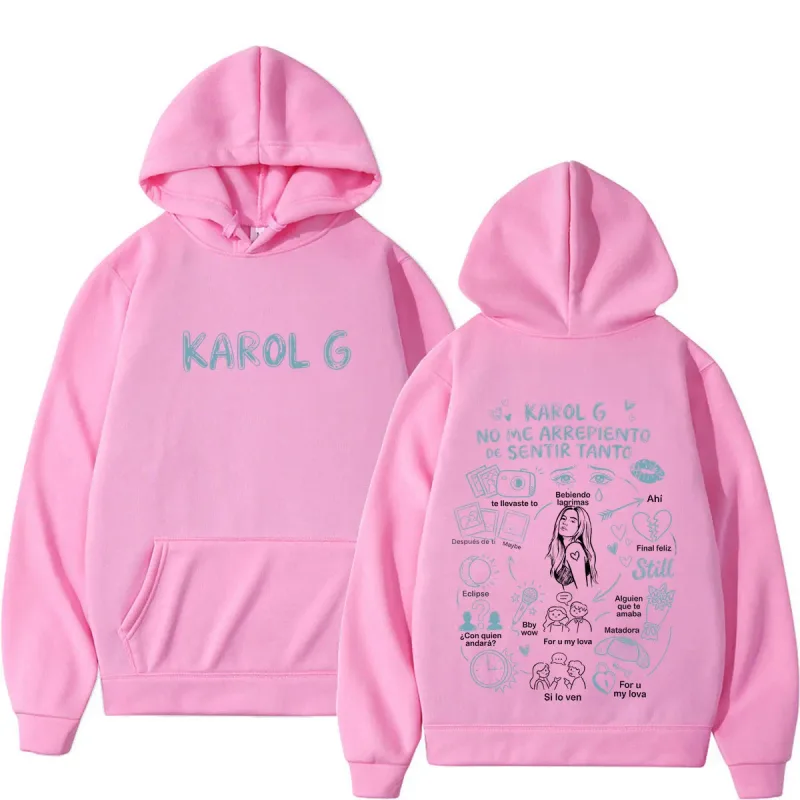 Karol G Álbum No Me Arrepiento De Sentir Tanto 2026 Impressão Moletom Com Capuz Homens Mulheres Moda Casual Pulôver Mangas Compridas Soltas Hoodies — image 11