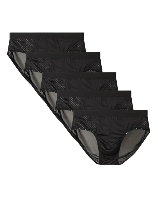 5-Pack Men's Ice Fabric Briefs with Semi-Mesh Design, Comfortable, Cool and Breathable Ideal for Daily Wear Simple Black Briefs — image 7