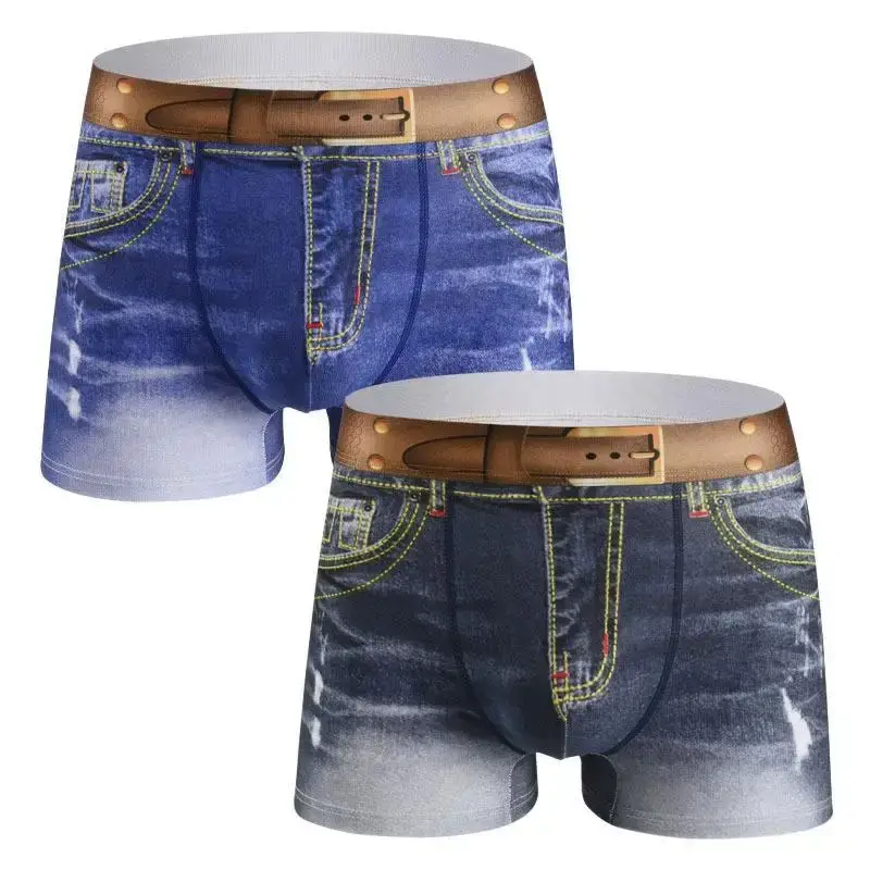 1 peça roupa íntima masculina estampa jeans algodão design em forma de u, boxer respirável, algodão confortável masculino — image 2