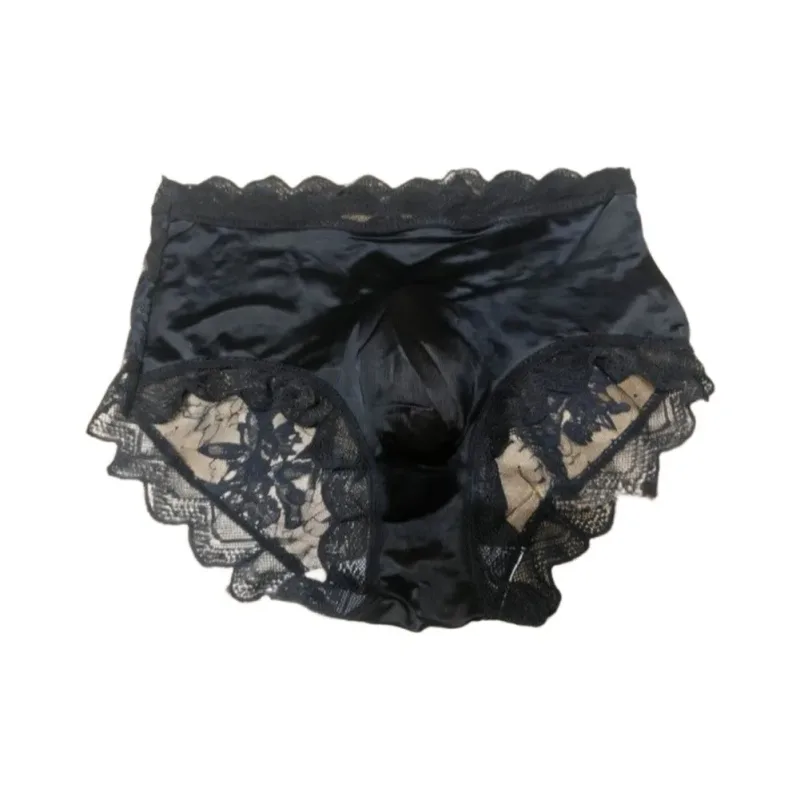 Men Satin Embroidery Floral Lace IceSilk Briefs Underwear 3D Bulge Pouch Panties Erotic Bottom Male Lingerie Tanga — image 12