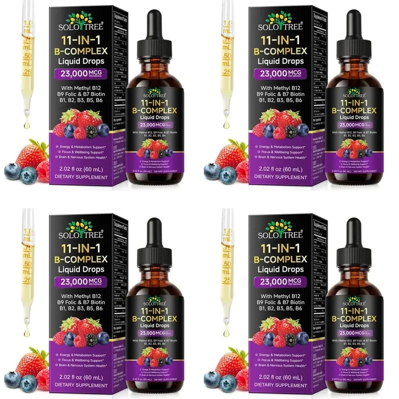 B-Complex Liquid Drops 11-in-1 Methyl B12 Folate Biotin For Energy Focus & Brain Nervous Support Formula Adult 60ml