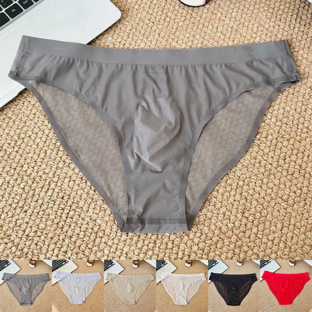 1pc Men's Ultra-thin Transparent Seamless Ice Silk Briefs 3D Bulge Pouch Mid Waist Underwear Breathable Male Lingerie — image 4