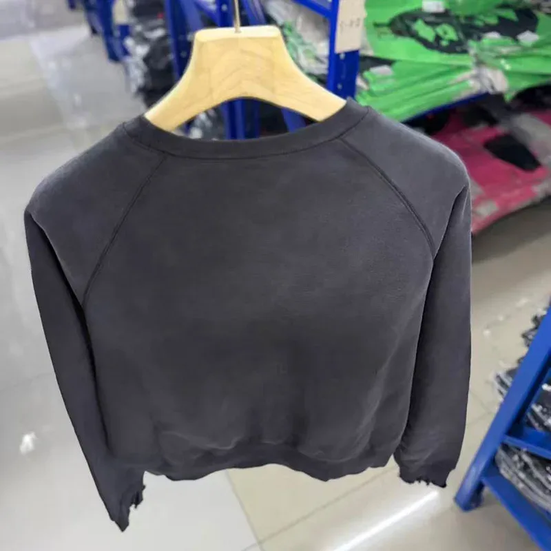 Heavy Fabric Cotton Oversized Patchwork Saint Sweatshirts Men Women Vintage Washed Carbon Gray Splash-Ink Damaged Hole Pullovers — image 13