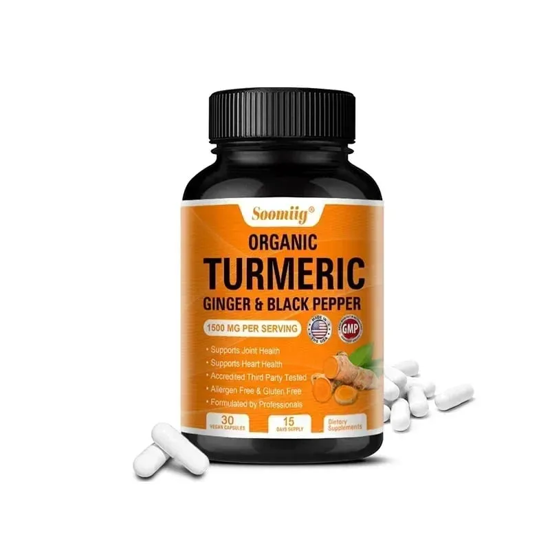 Organic Turmeric High Strength 1500 Mg | 120 Capsules with Black Pepper Ginger and Active Curcumin Joints Heart Cognition
