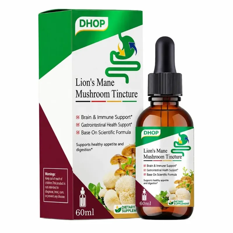 Lion's Mane Mushroom Extract Drops 60ml Hericium Erinaceus Supports Brain Immune Health Vegan Liquid Συμπλήρωμα για Ενήλικες