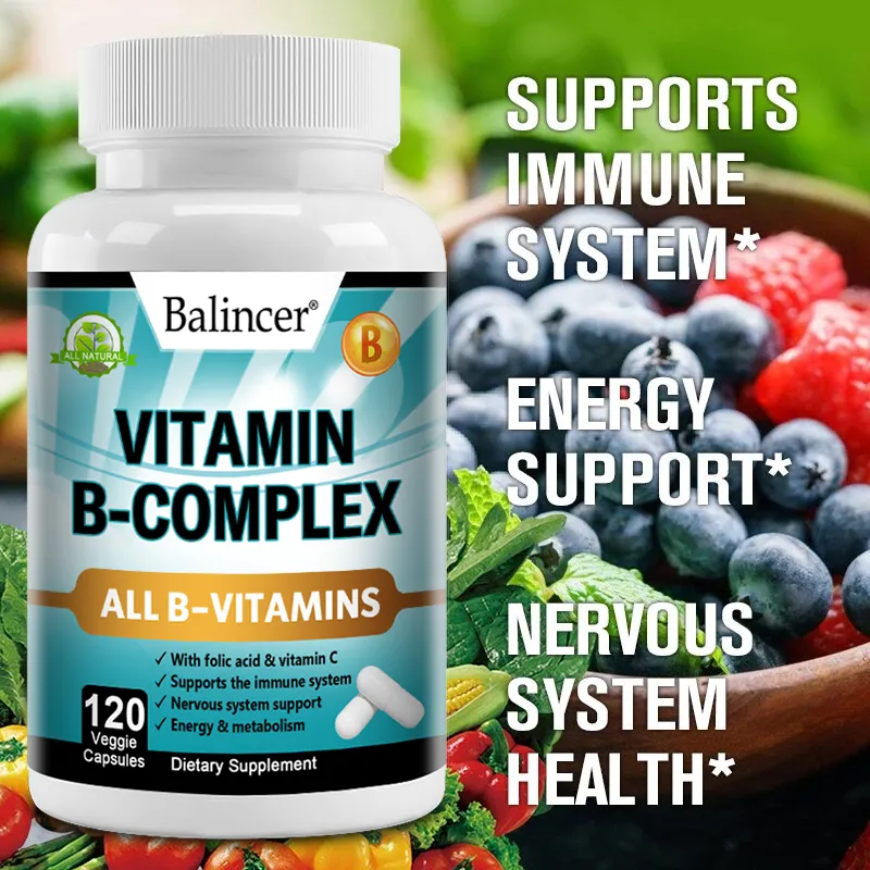 Vitamin B Complex Supplement Containing Folic Acid and Vitamin C Supports Energy Immune Health Antioxidant Supplement