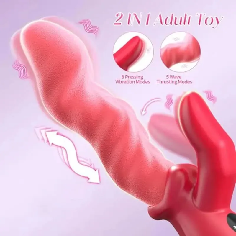 2 ב-1 גל דחף דילדו ויברטור לנשים לחיצת אצבע לשון גירוי צעצועי מין אוננות לנשים עם תצוגת LED — image 2