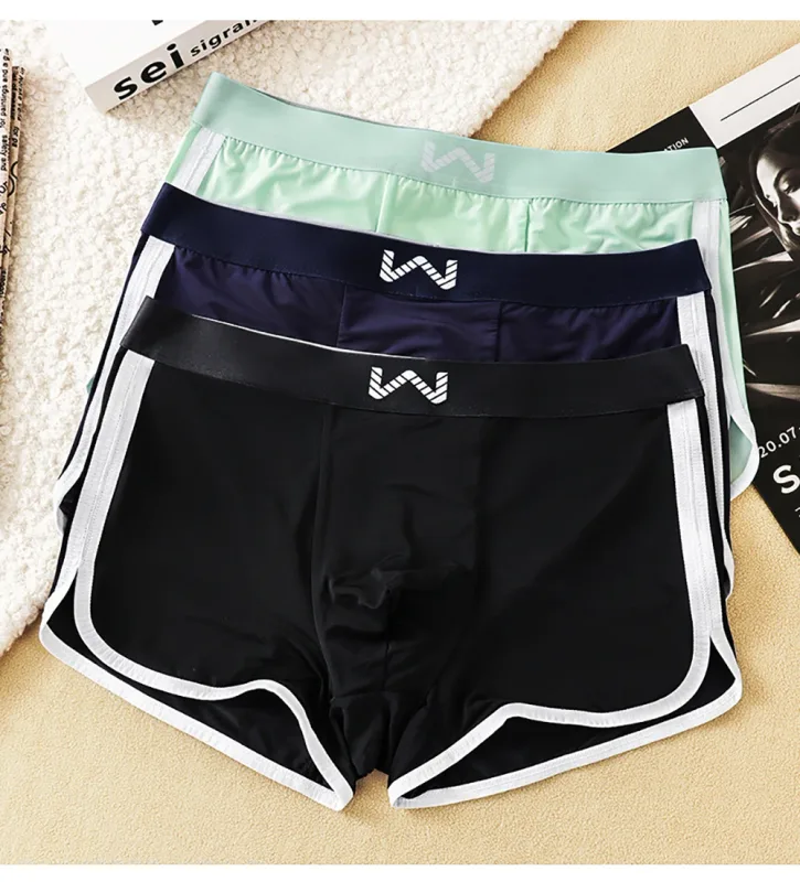 3 unidades/pacote de seda gelo respirável malha antibacteriana cuecas masculinas grande espaço bolsa calcinha alta cintura elástica boxer homme