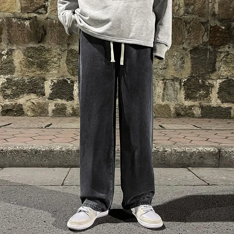 2026 Men's Jeans Korean Version Student Casual Pants High Street Straight Loose Wide Leg Jeans Black Grey Blue Baggy Jeans — image 9