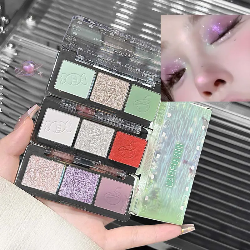 3-Color Glitter Eyeshadow Strip Palette Brightening Waterproof Gradient Mint-green Summer Lying Silkworm Eye Pigment Makeup