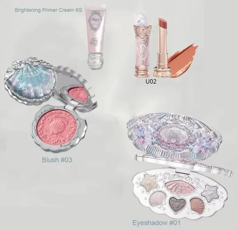 Flower Knows Makeup סט מלא צלליות בתולת ים מוארת ירח סומק מט וליפגלוס Flowerknows Kit תיק איפור לנשים