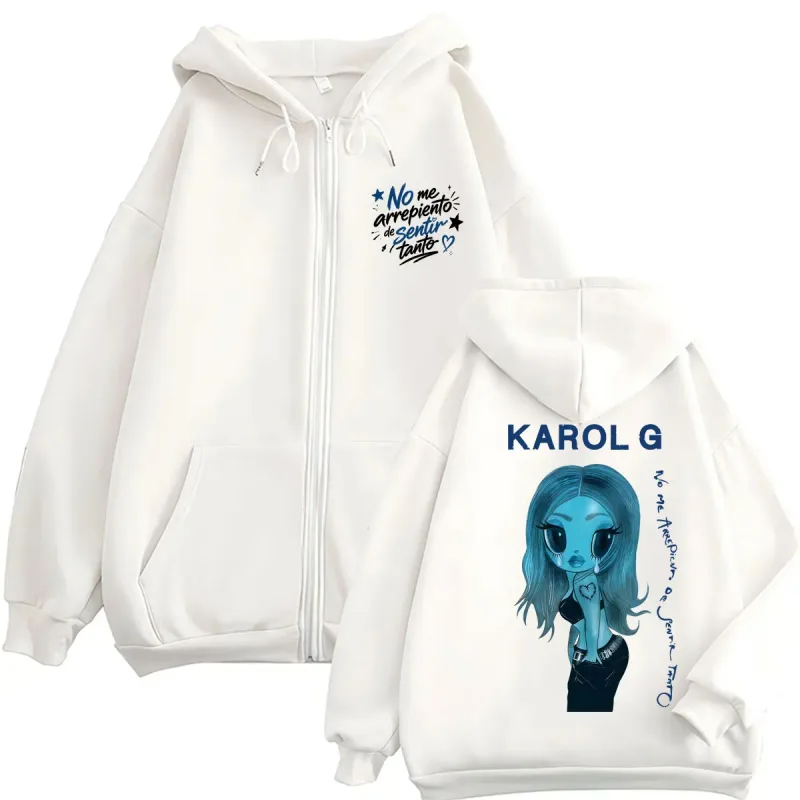 Karol G No Me Arrepiento De Sentir Tanto New Album Zip Up Hoodies Fashion Aesthetic Music Men Sweatshirt Oversized Fleece Coats — image 12
