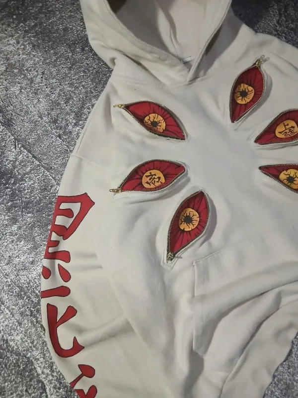 Punk seis olhos kokushibo multi zíper hoodies design legal moletom y2k streetwear oversized casual moda casais anime moletom com capuz — image 4