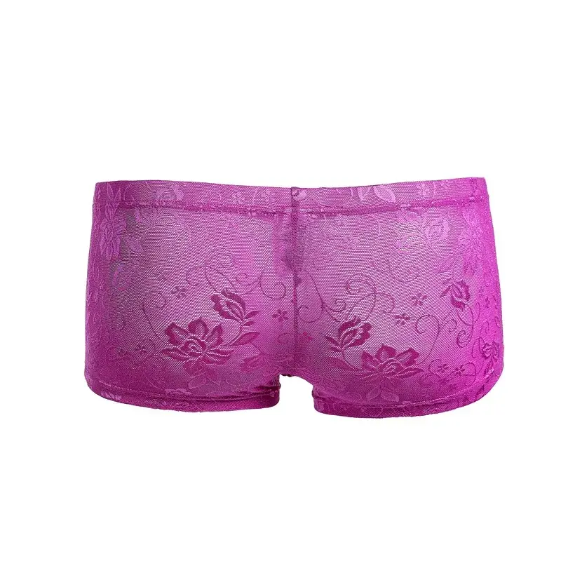 Men's Ice Silk Transparent Floral Lace Boxer Briefs Breathable Cool See-Through Underwear 5 Colors Available — image 8