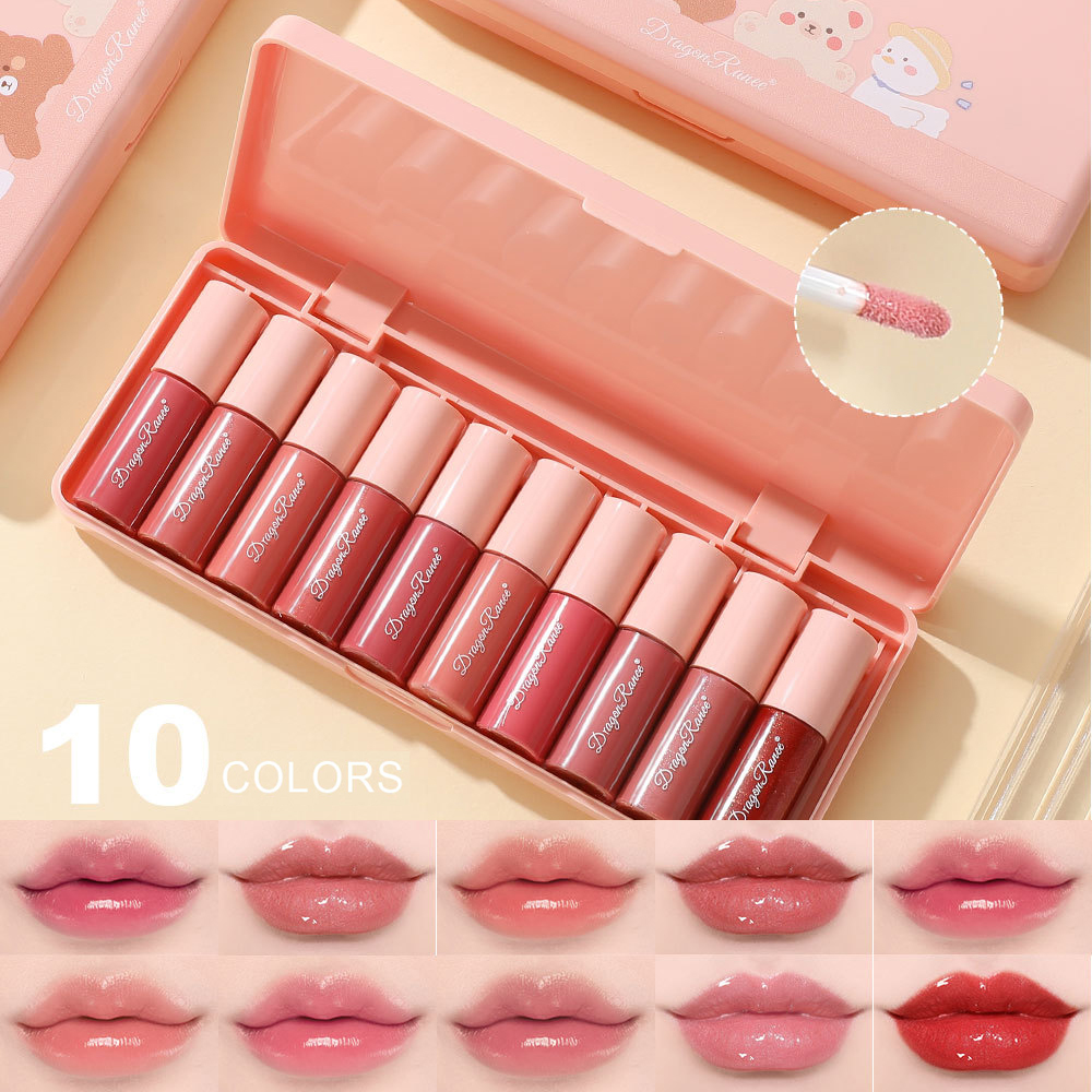 10 יחידות\קופסה מיני ליפ גלוס סט עמיד למים Cartoon Lip Glaze לאורך זמן מראה לחות שפתון נוזלי איפור שפתיים קוסמטי — image 4
