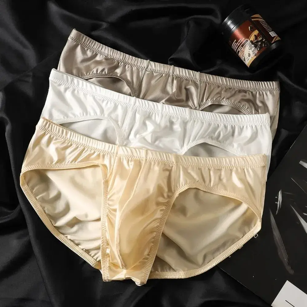 Underpants Low Waist Male Underwear Ice Silk Glossy Shiny Satin Silk Briefs Bulge Pouch Lingerie Men's Triangle Panties Daily — image 8