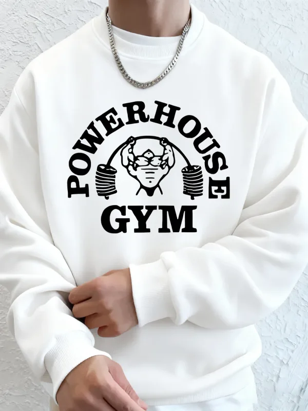 Powerhouse ginásio carta impressão moletom masculino inverno velo quente hoodie coreano solto crewneck pullovers hip hop roupas masculinas