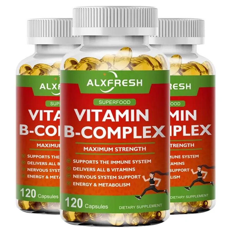 Alxfresh Vitamin B Complex with Vitamin C - Immune Health Energy Support & Nervous System Support - Non-GMO Vegetarian Capsule