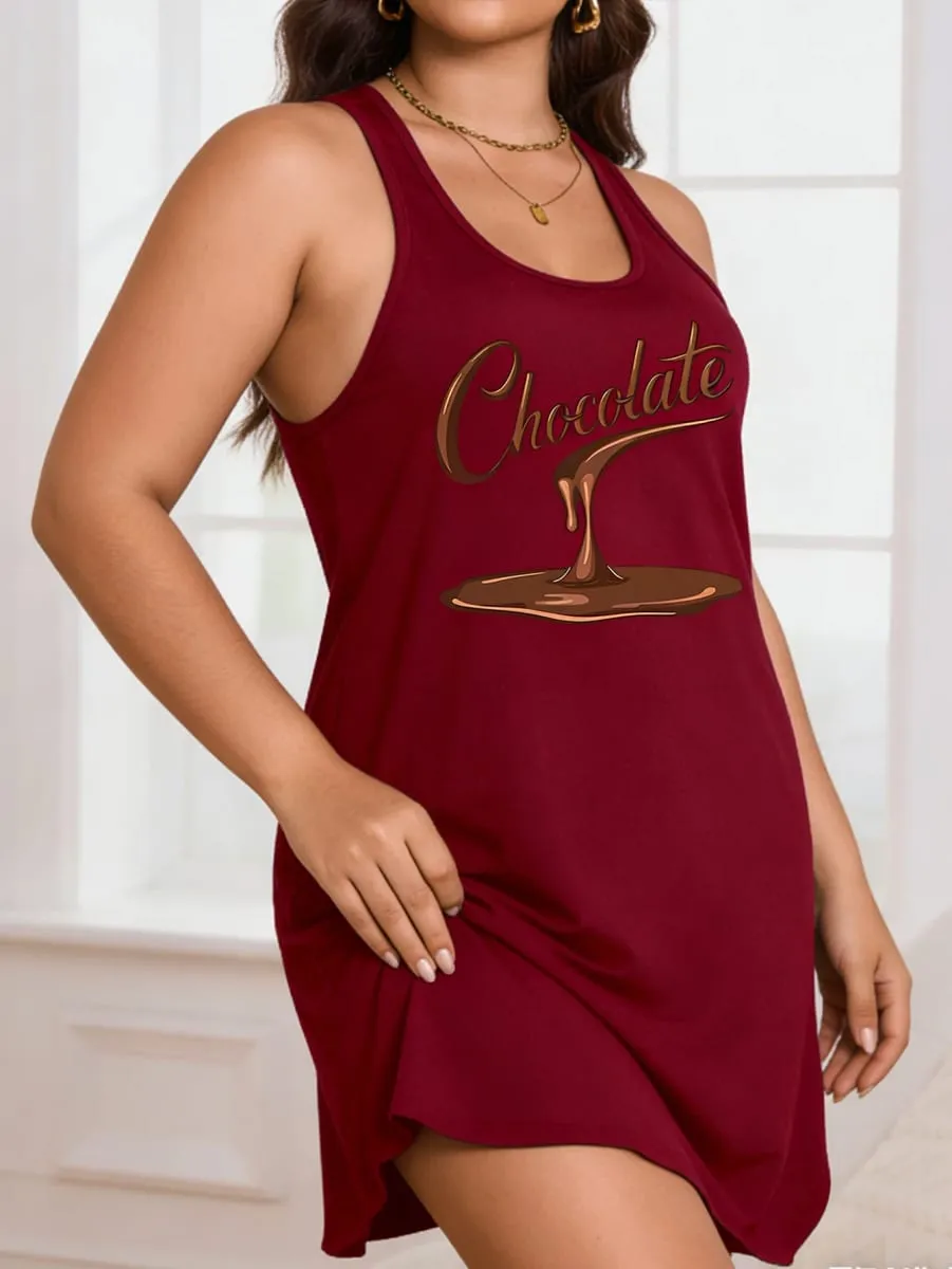 Large-Size Lady's 'Chocolate' Print Round-Neck Pullover Dress With a Close-Fitting and Comfortable Design Suitable for Casual — image 6