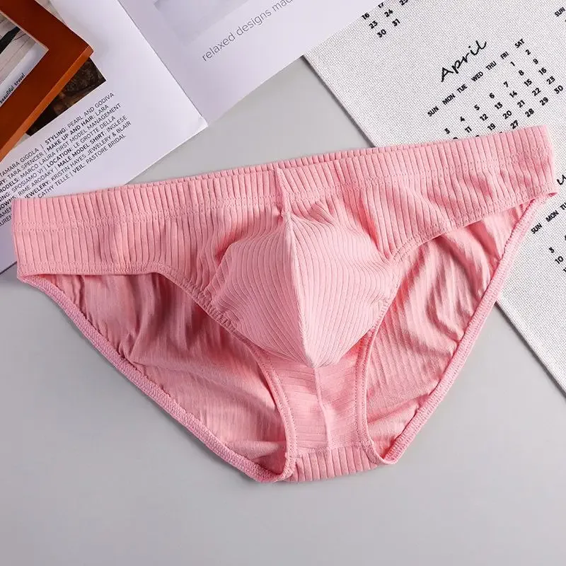 Sexy breve masculino com nervuras de algodão respirável confortável absorção de suor roupa interior esportiva juventude cintura baixa u bolsa convexa underpant — image 3