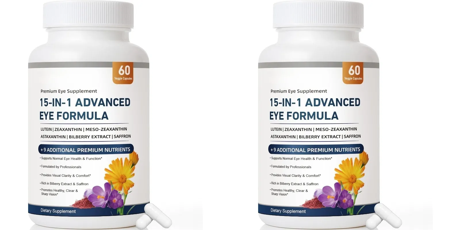 15-in-1 Advanced Eye Formula Lutein Zeaxanthin Bilberry Extract Vitamin C & E Supports Eye Health 60 Veggie Capsules for adult