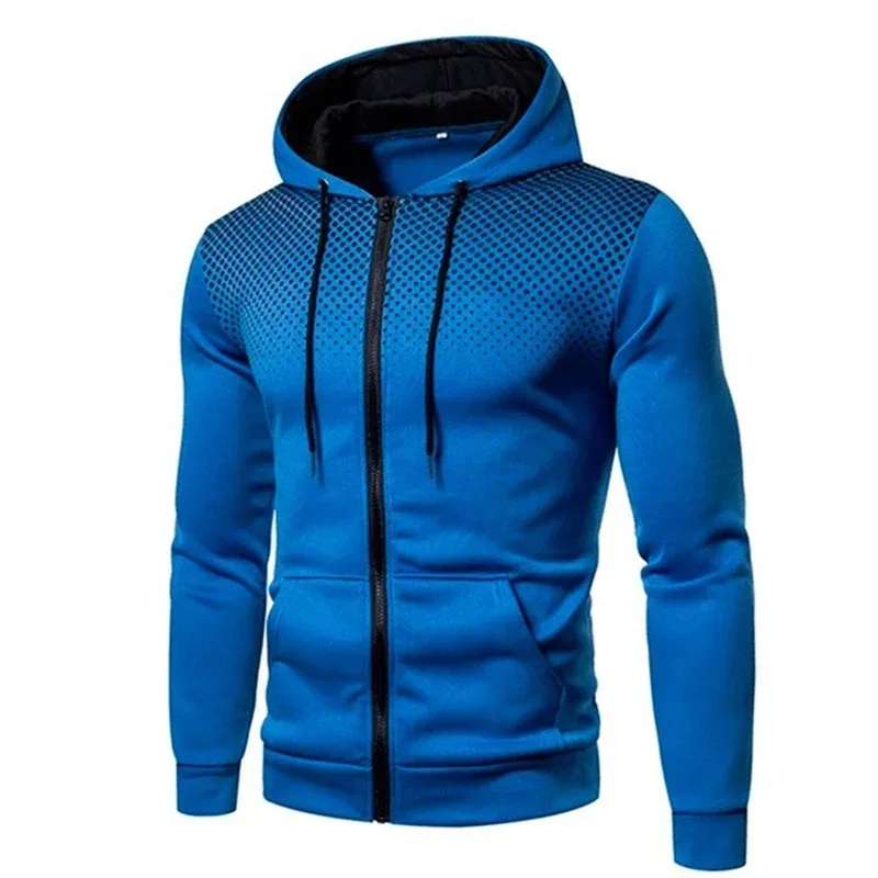 Men's Zip Up Hoodie Pocket Polka Pot Print Hooded Sweatshirt Sport Outdoor Casual Slim Fit Men Spring AutumnZipper Hoodie — image 5