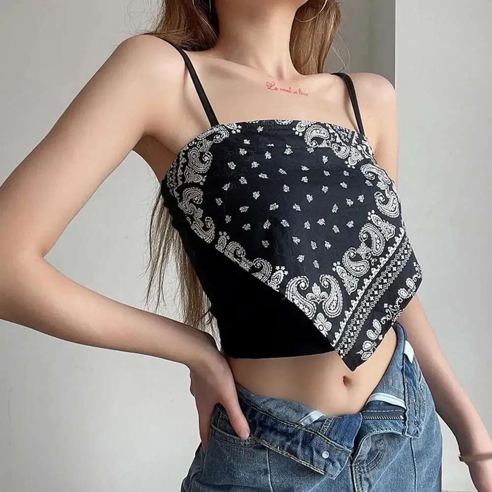 Nyári Sling Vest Négyzet nyakörv Ujjatlan Retro Nyomtatás Camisole Slim Fit Női Cami — image 5