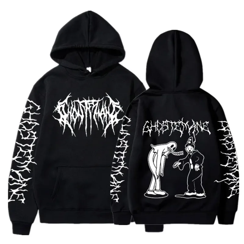 Ghostemane moletom com capuz estampa dupla face, moda masculina hip hop metal rock gótico oversized moletom agasalho streetwear — image 13