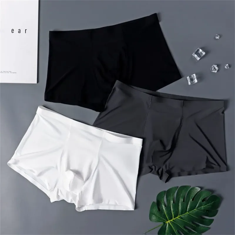 3 pçs de alta qualidade roupa interior masculina de seda gelo verão fino respirável sem costura calcinha sexy masculino plus size — image 8