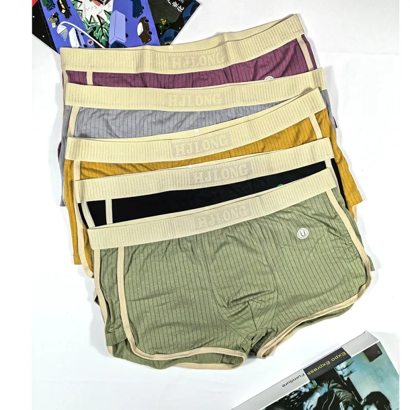 5PCS/Pack Fashion Dopamine 100% Cotton Solid Striped Men's Underpants Breathable Mesh Pouch Panties High Elastic Men Underwear — image 17