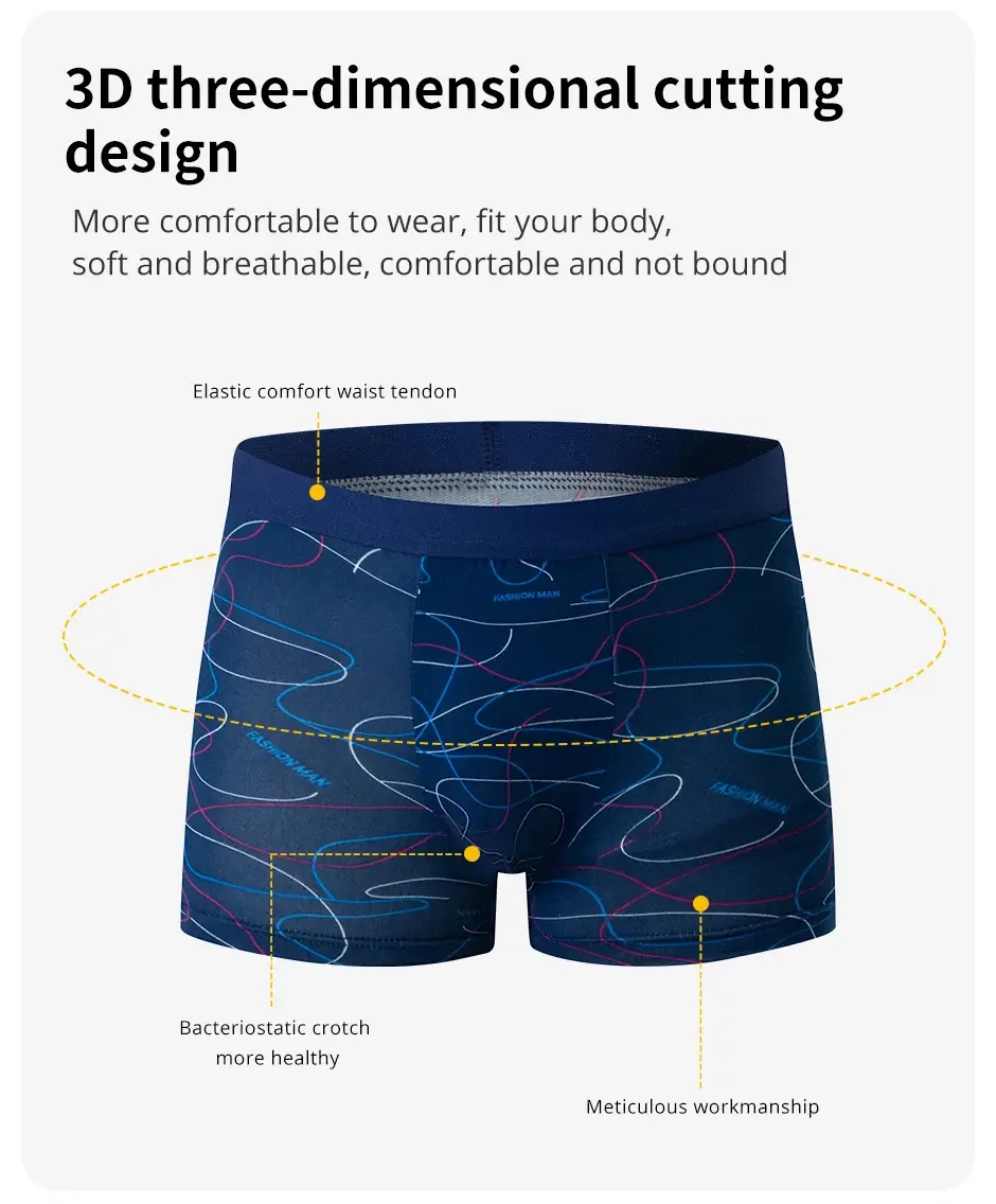 Cueca boxer com estampa de moda masculina de 4 peças, cueca boxer respirável para adolescentes, roupa íntima confortável plus size até 6XL. — image 4