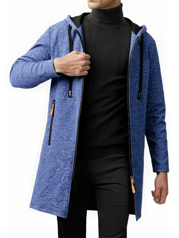 2Pcs Set Men Mid-Length Full Zip Hooded Jacket Fleece Lined Warm Coat with Drawstring Hood & Zipper Pockets Casual Outerwear for Fall Winter Daily Wear — image 22