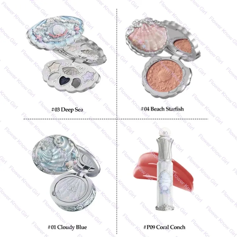 Makeup Flower Knows Shell's Jewel Mermaid Glow Set Eyeshadow Palette Blush Lip Gloss Τσάντα μακιγιάζ Matte Glow Shimmer Primer Kit — image 4