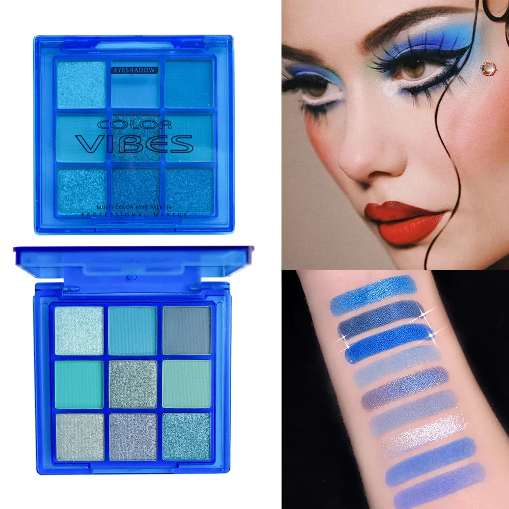 9 χρωμάτων Cool Blue Eyeshadow Palette Matte Shimmer Teal Glitter Eye Makeup Palette High Pigment for Party Stage Cosplay — image 3