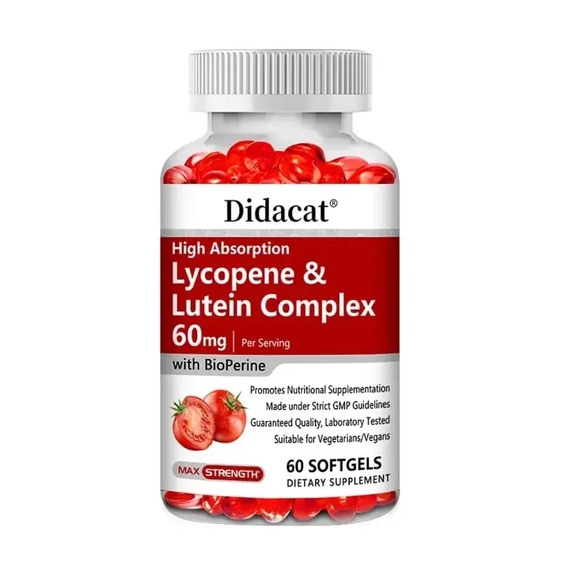 Lycopene & Lutein Complex 60mg Capsules with Bioperine Antioxidant Supports Prostate Heart Eye & Urinary System Health