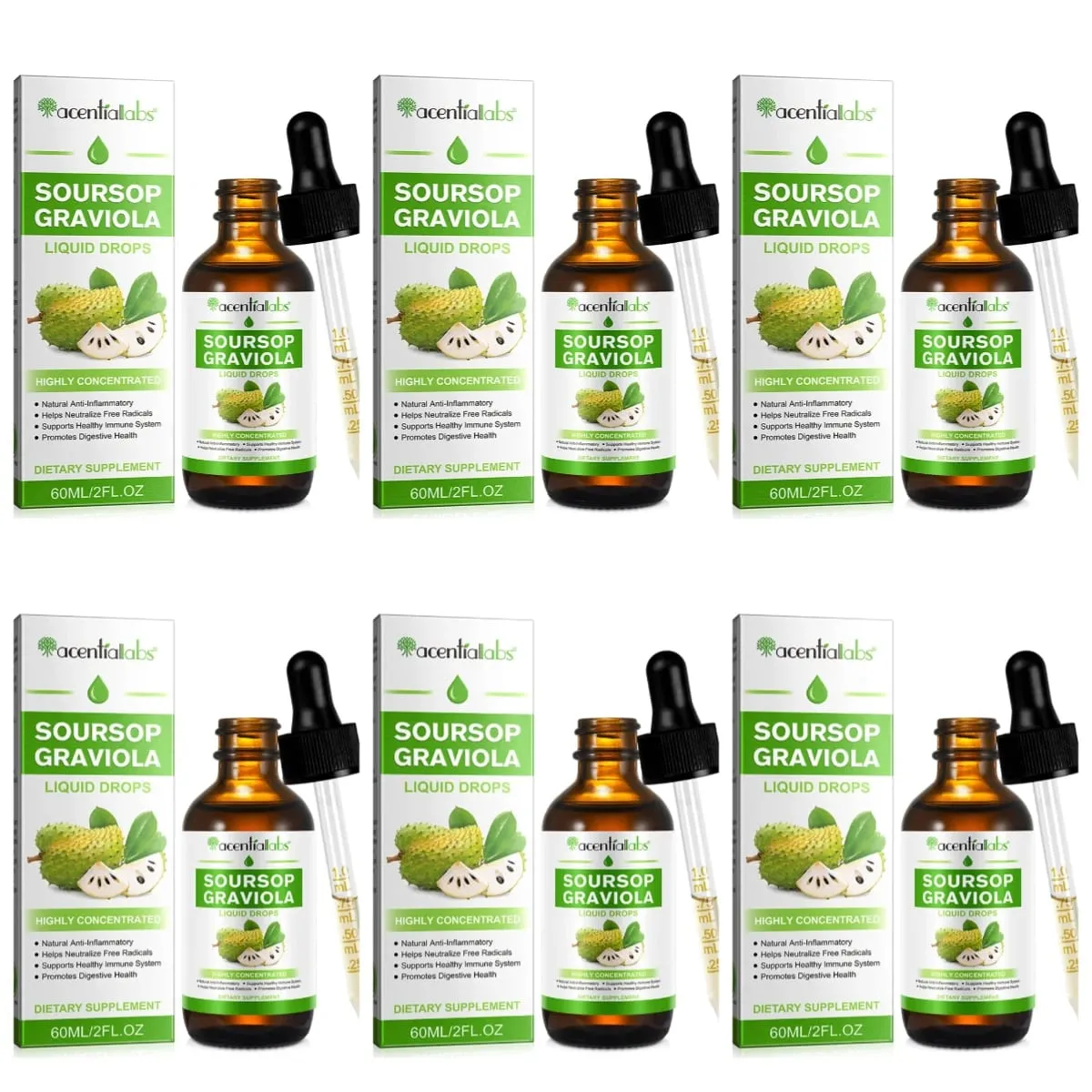 Acentiallabs Hot Sale 60ml Soursop Bitter Liquid Drops Συμπληρώματα Διατροφής 100% Pure Organic Soursop Graviola Extract for Adlut