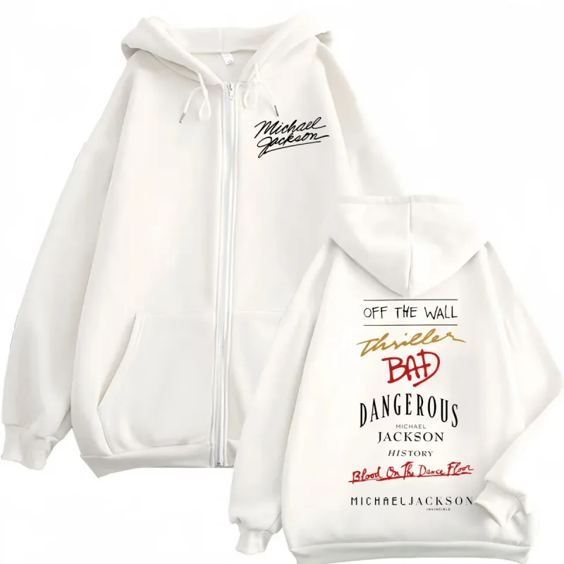 Sudadera con capucha con estampado del álbum de Michael Jackson del cantante de Rock de los 90, jerséis con cremallera de alta calidad a la moda para hombres y mujeres, sudaderas de gran tamaño — image 3