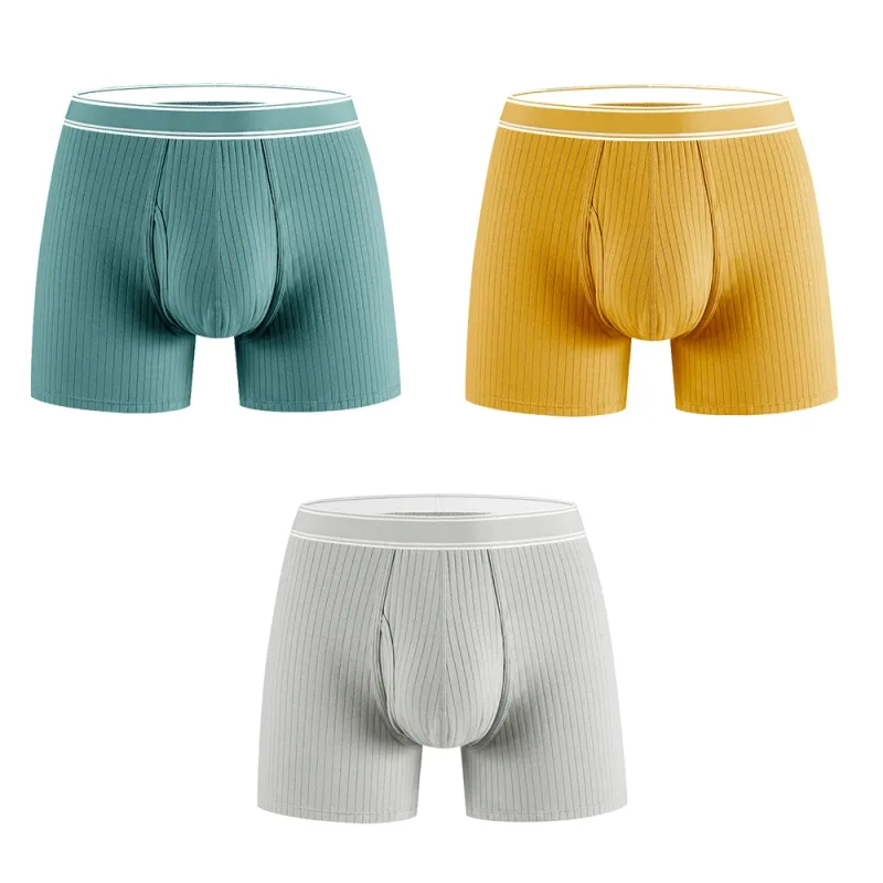 3PCS/Pack 100% Cotton Solid Striped Man Undrewear Lengthen Breathable Fitness Boxers Hombre Crotch Side Opening Men's Underpants — image 28