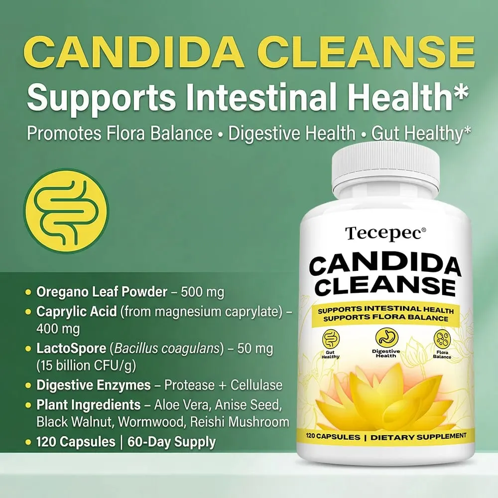 Candida Cleanse kapszula - Bélbél méregtelenítő bélflóra egyensúlya támogatja az emésztést, puffadást enyhítő antioxidáns kiegészítő — image 2