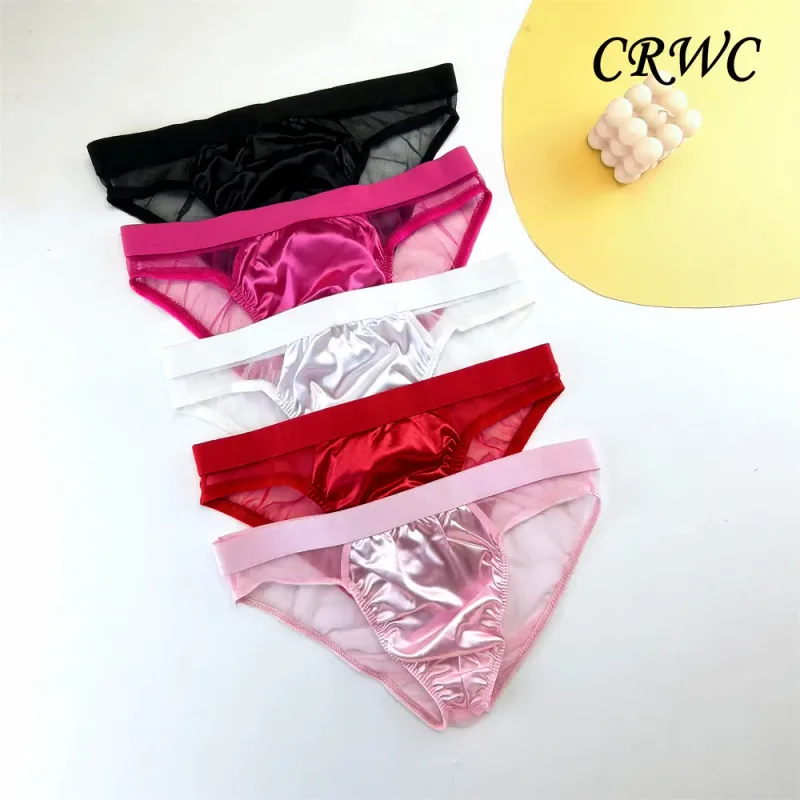 Cuecas masculinas de seda de cetim brilhante sexy cuecas de malha transparente calcinha masculina respirável de secagem rápida — image 1