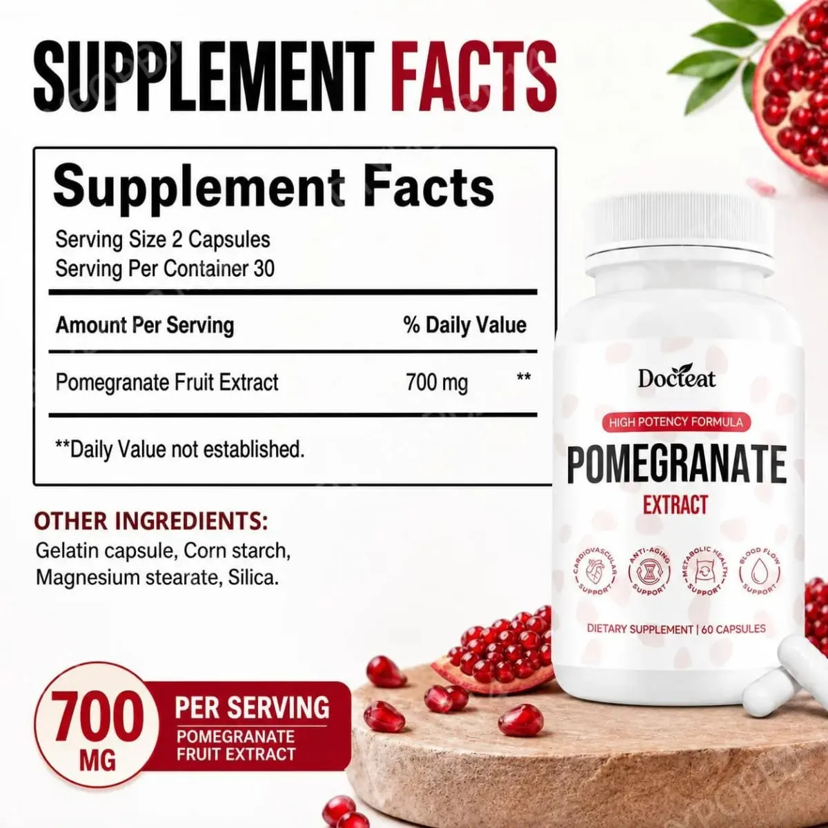 Κάψουλες Docteat Pomegranate Fruit Extract Ellagitannin Antioxidant Defense Immune Support and Oxidative Balance 60 Κάψουλες — image 3