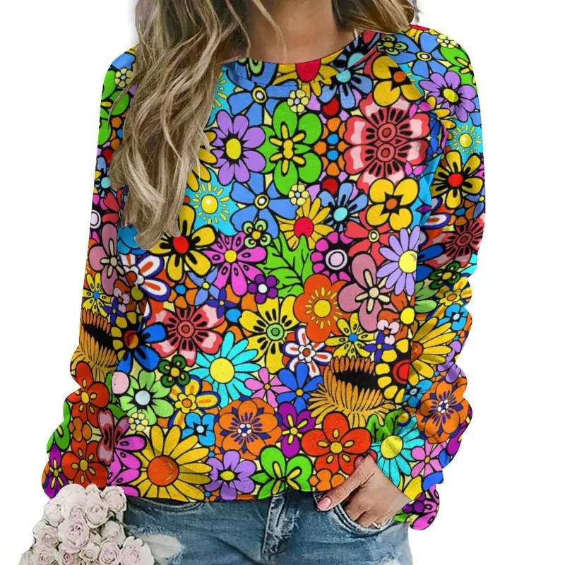 Fashion Butterfly flowers Women round-neck sweatshirt 3D Print Streetwear Autumn Y2k Sweatshirts Pullovers Woman Clothing Tops — image 5