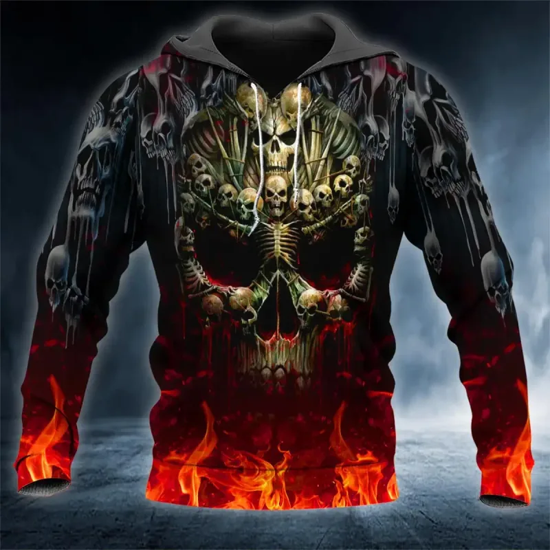 Men Hoodies 3D Print Horror Flaming Skull Graphic Fashion New Style Casual Pullover Personality Oversize Men Clothing Tops — image 6